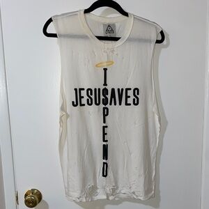 UNIF White “Jesus Saves, I Spend” Graphic Tank Top